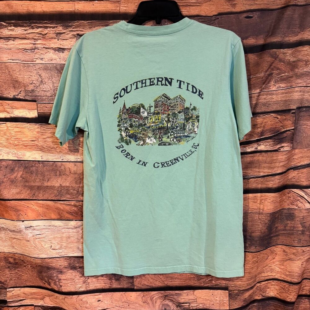 Southern Tide T-Shirt Men's S Mint Green Cotton Skipjack Graphic Pocket Tee